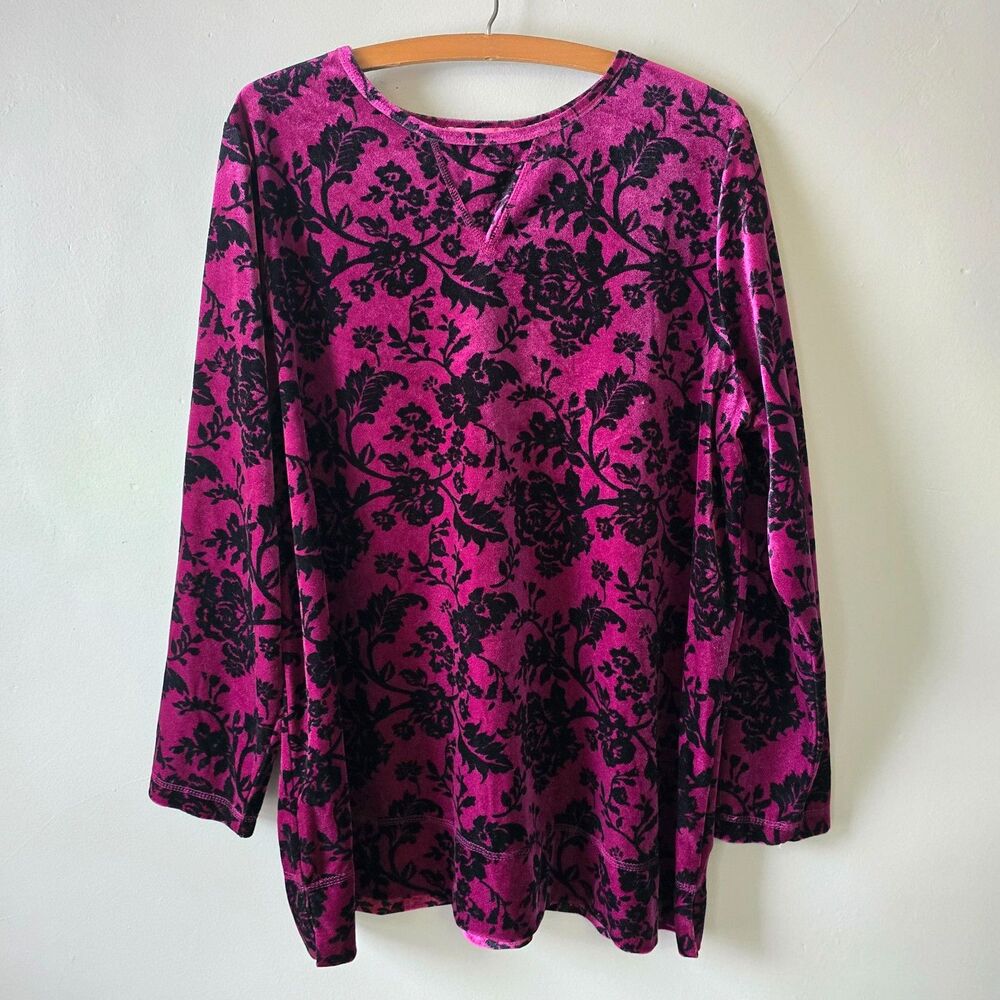 Women Within Velour Velvet Burnout Tunic Stretch Purple Rose Mature Romance L